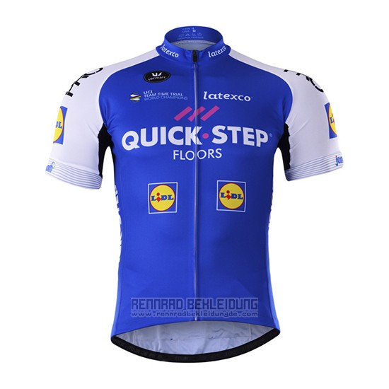 2017 Fahrradbekleidung Quick Step Floor Blau Trikot Kurzarm und Tragerhose